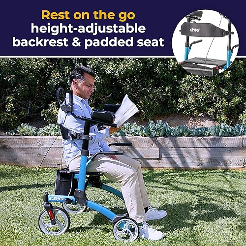 Miniatura 5 de Drive Medical Elevate - Andador vertical con asiento y reposabrazos rodillo de pie con ruedas de 10 pulgadas andador plegable para personas mayores