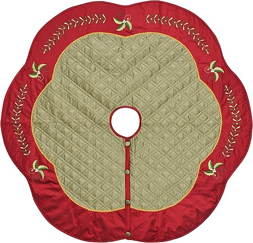 Miniatura 4 de X.Sem - Falda acolchada de seda sintética para árbol de Navidad, borde bordado de hojas de acebo, 50 pulgadas