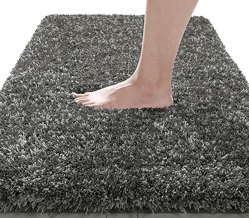 Miniatura 29 de Yimobra Alfombras de baño para baño, 32 x 20 pulgadas, ultra suaves y absorbentes de agua, alfombras de ducha de felpa antideslizantes, tapetes Gris