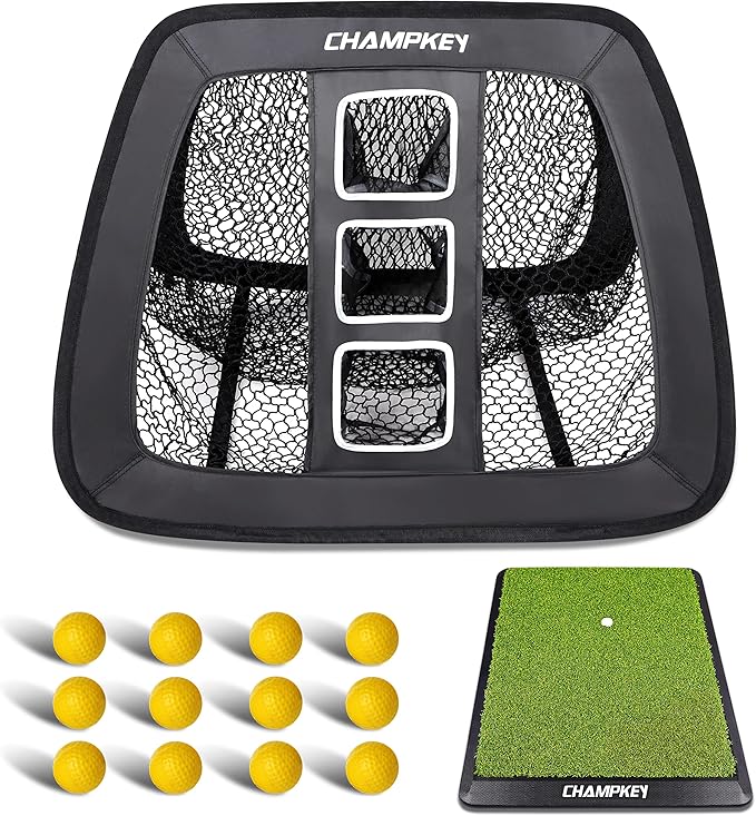 CHAMPKEY DualSided Golf Chipping Net with Golf Hitting Mat Come with