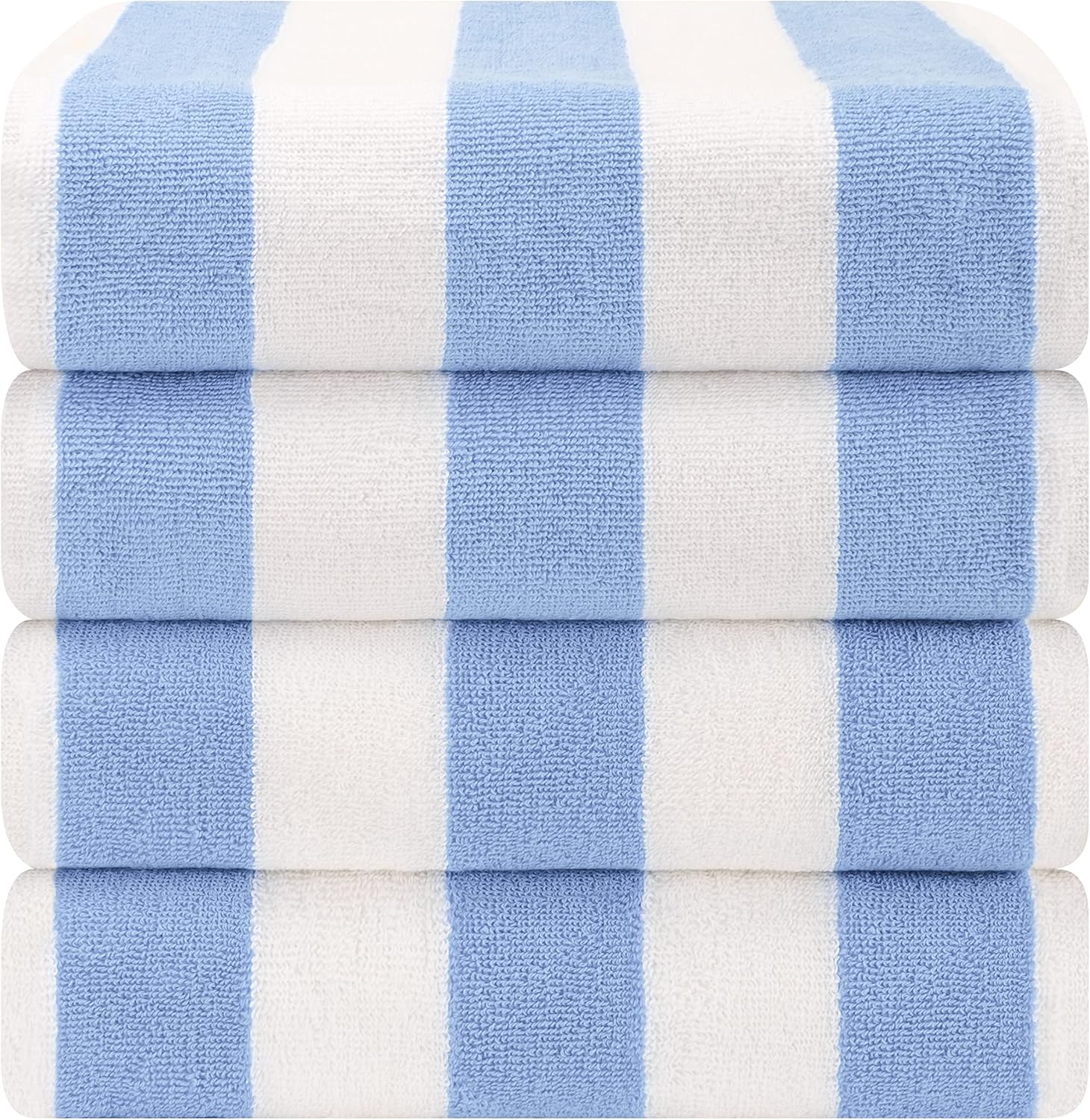 American Soft Linen Turkish Cabana Striped Beach Towels, 30x60 inch 4 Piece Oversize Pool Towels, Quick Drying Sand Free Swim Towels, Sky Blue