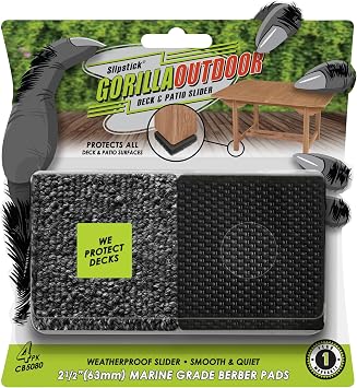 Slipstick GorillaOutdoor Weatherproof 2-1/2 Inch Furniture Sliders for Hard Surface Flooring 4 Pack Heavy-Duty Furniture Movers for Outdoor & Indoor Sliding