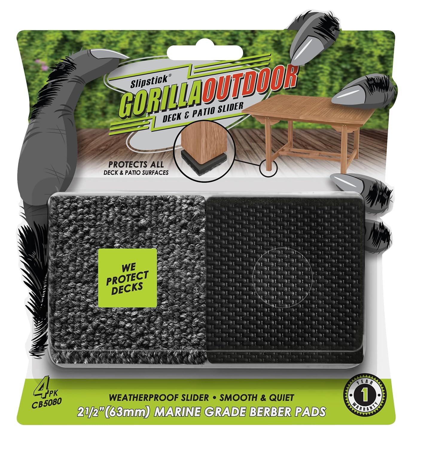 Slipstick GorillaOutdoor Weatherproof 2-1 2 Inch Furniture Sliders for Hard Surface Flooring 4 Pack Heavy-Duty Furniture Movers for