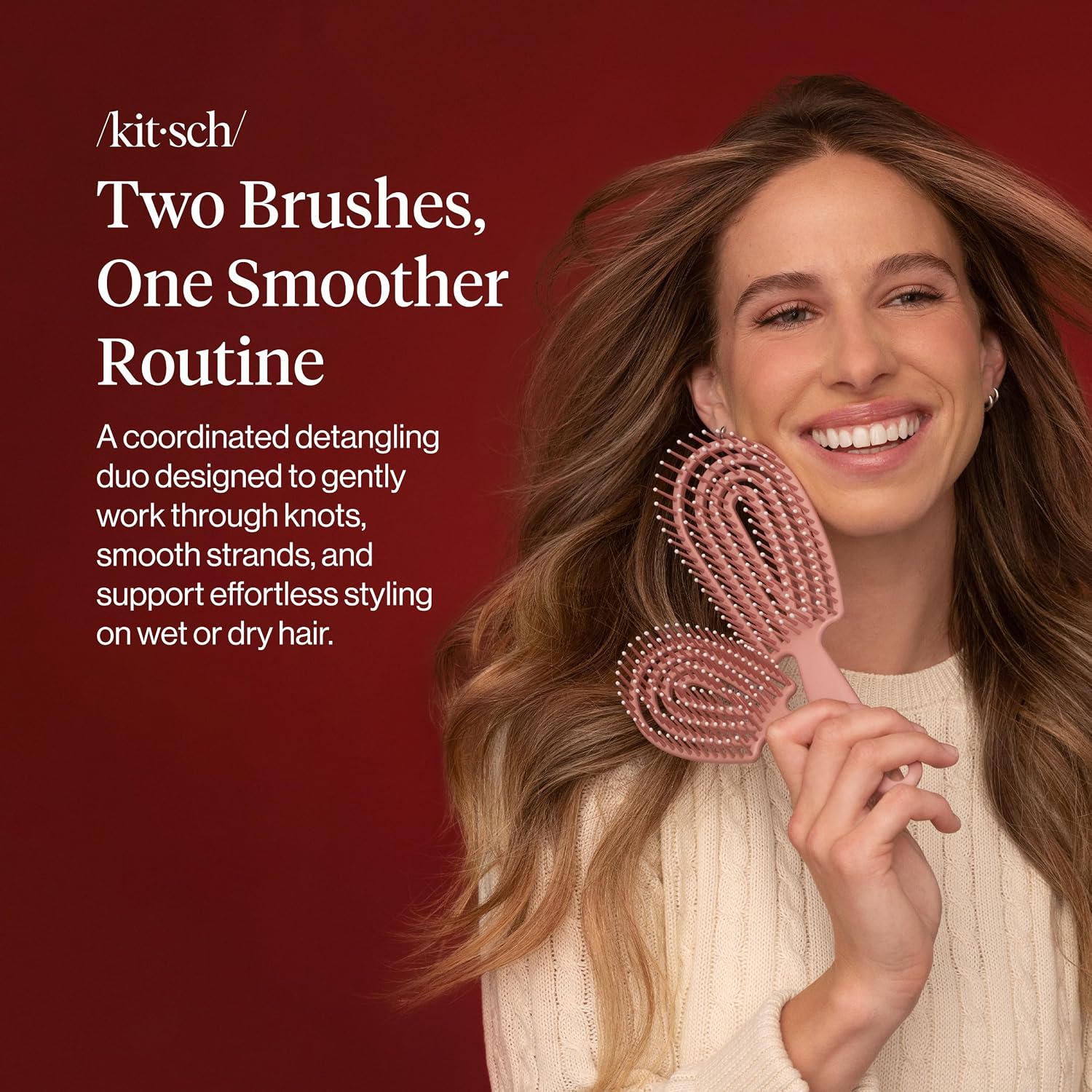 Kitsch Flexi Flow Duo Detangler Brush, Hair Brushes For Women - Terracotta image 2