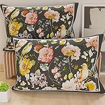 PETTI Artigiani Italiani – Coppia di Federe Cuscino 80×40 cm in Microfibra, Cuscini Arredo Camera da Letto, Divano, Salotto, Set 2 Fodere Copricuscino, Federa Floreale Nero, 100% Made in Italy