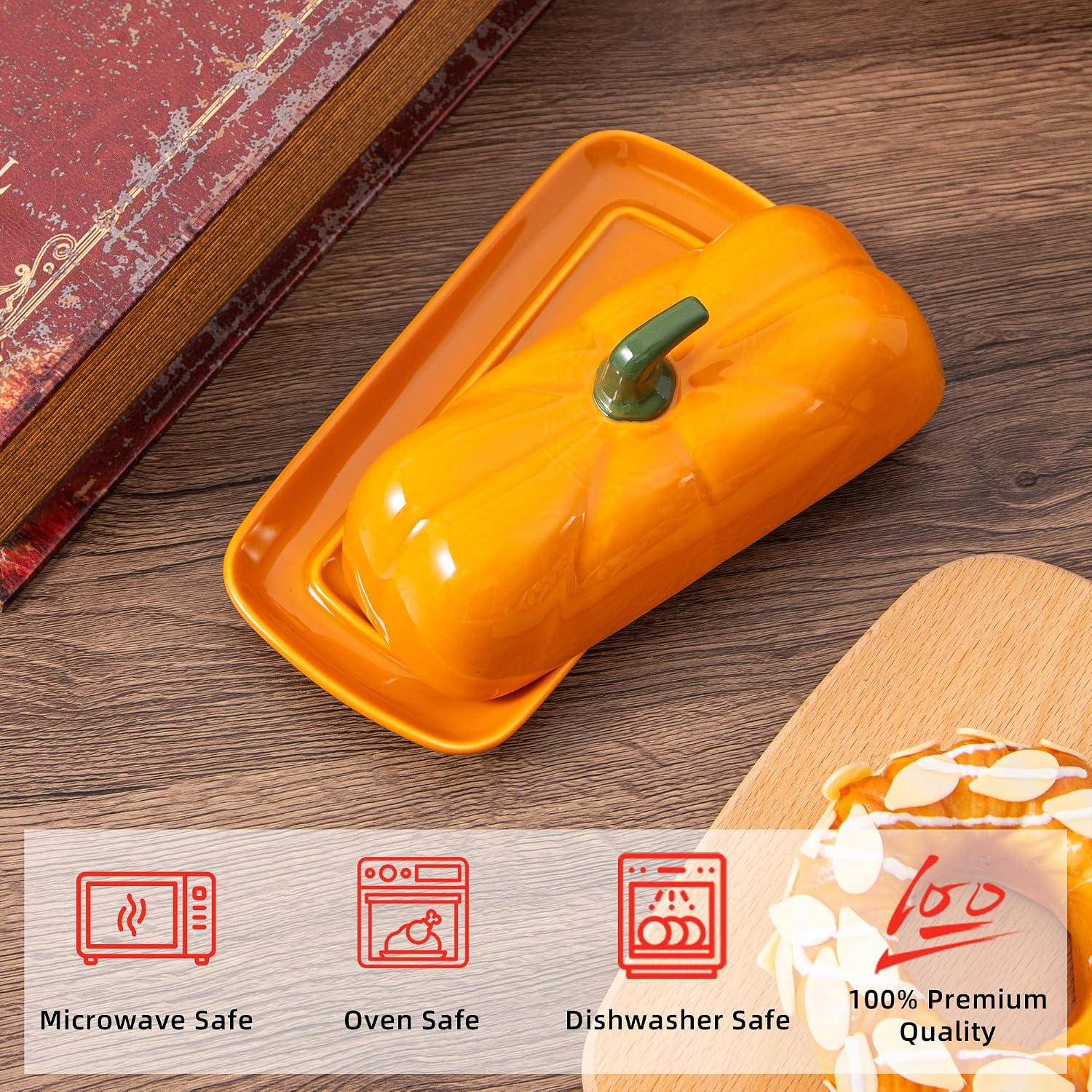 Orange Pumpkin Butter Dish, Ceramic Butter Container for Fall