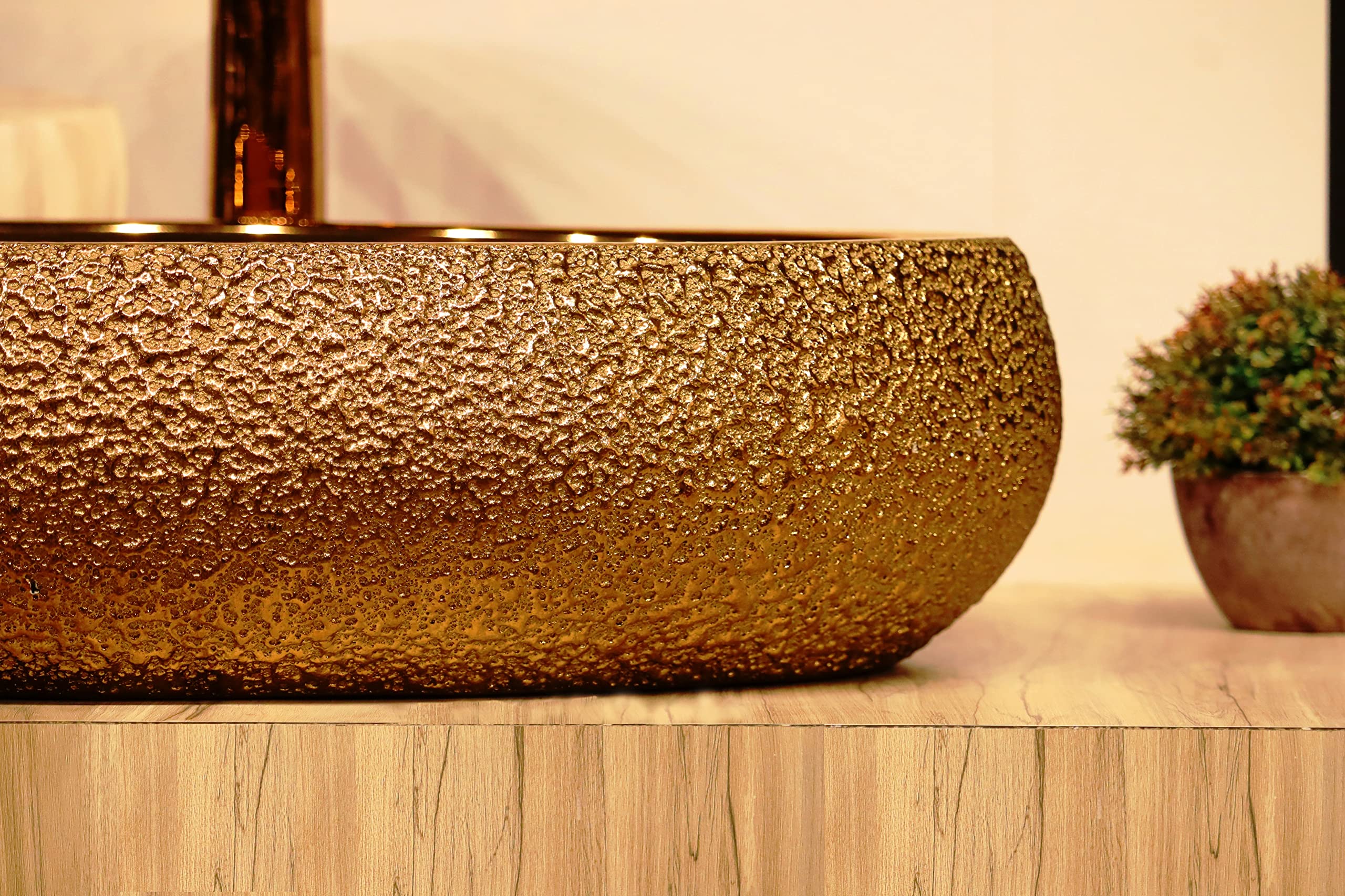 CLUSTER Designer Glossy Ceramic Tabletop/Countertop/Wash Basin for Bathroom And Living Rooms Decor, Rose Gold, Oval Shape Basin (23.6 x 15.7 x 6 Inch) 1
