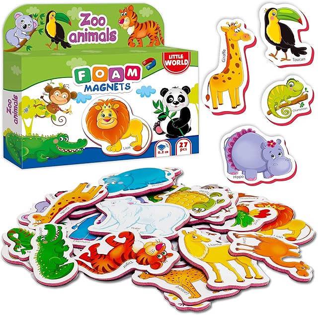 Little World 27 Foam Fridge Magnets for Kids  Fridge Magnets for Toddlers  Large Kids Fridge Magnets  Learning Animal Magnets for Babies  Zoo Magnetic Animals