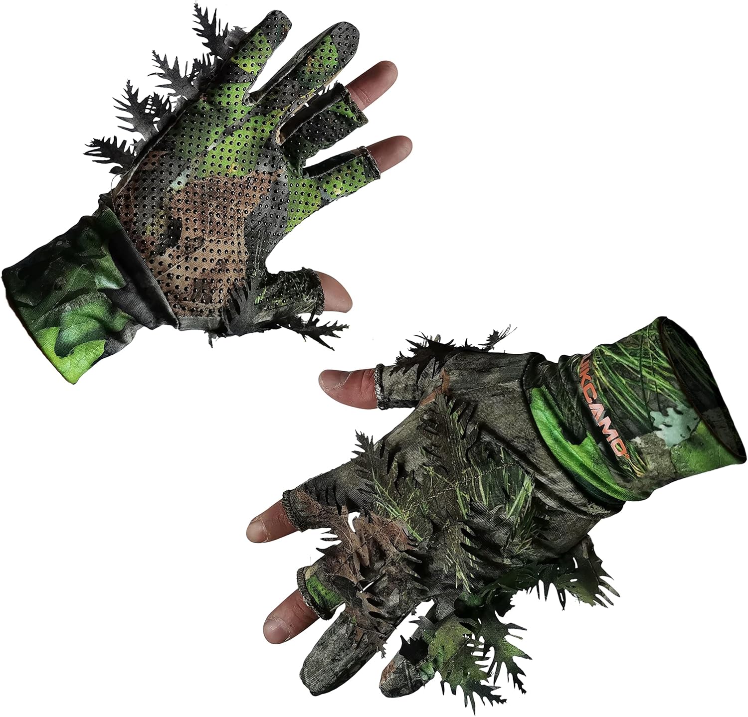 QuikCamo Mossy Oak 3D Leafy Fingerless Hunting Gloves - Lightweight Stretch Fit with Non-Slip Grip
