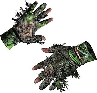 QuikCamo Fingerless Lightweight 3D Leafy Camo Hunting Gloves for Men (Large/XL, Mossy Oak Obsession)