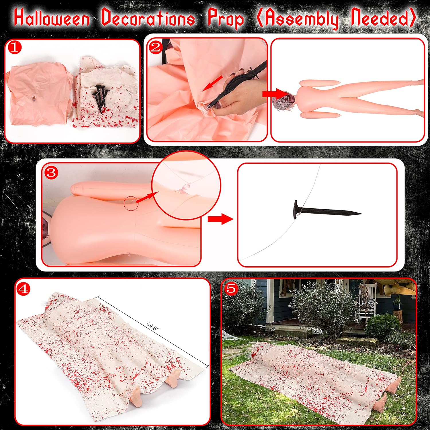5.4ft Halloween Decorations Outdoor Props - Scary Hallowmas Back from The Grave Dead Victim Prop for Haunted House Party Decor(Assembly Needed) Red