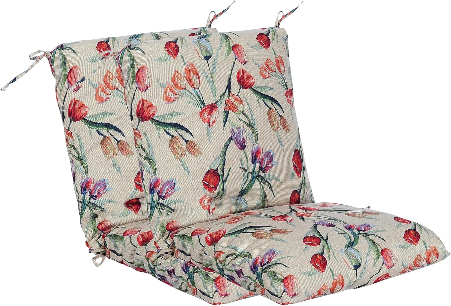Set of 2 Outdoor Dining Chair Cushions, Patio Seating Cushions, 38x18x4.5 inch, for Garden Patio Furniture (Tulip)