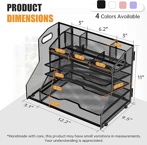 Miniatura 3 de YINGHUA Bandeja organizadora de cartas de papel de 5 niveles con 6 compartimentos ajustables superiores y soporte para archivos, clasificador de