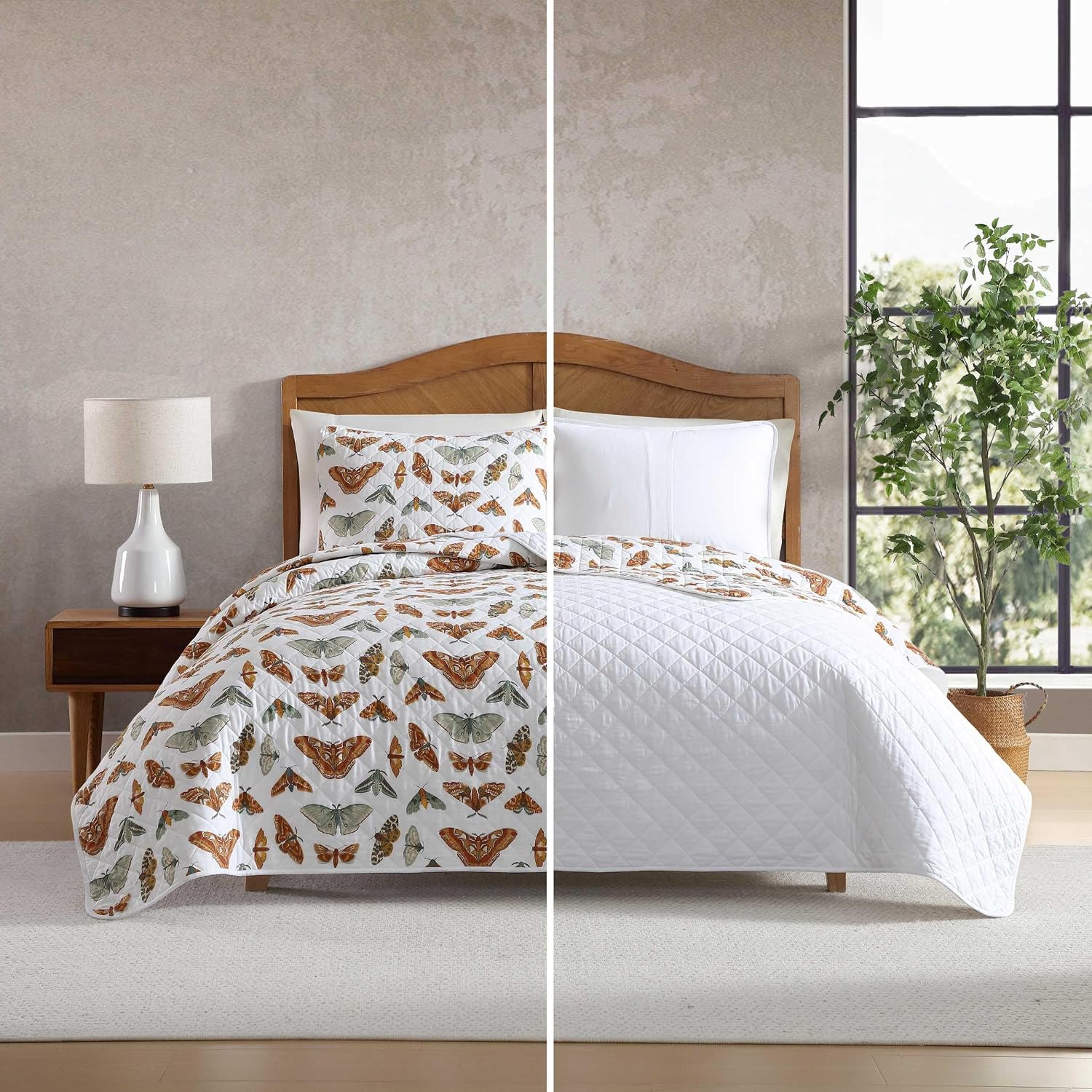 Eddie Bauer - Quilt Set, Super Soft Bedding with Matching Shams, Smooth & Breathable, Classic Home Essentials (Wilford Butterfly Beige, Full/Queen)