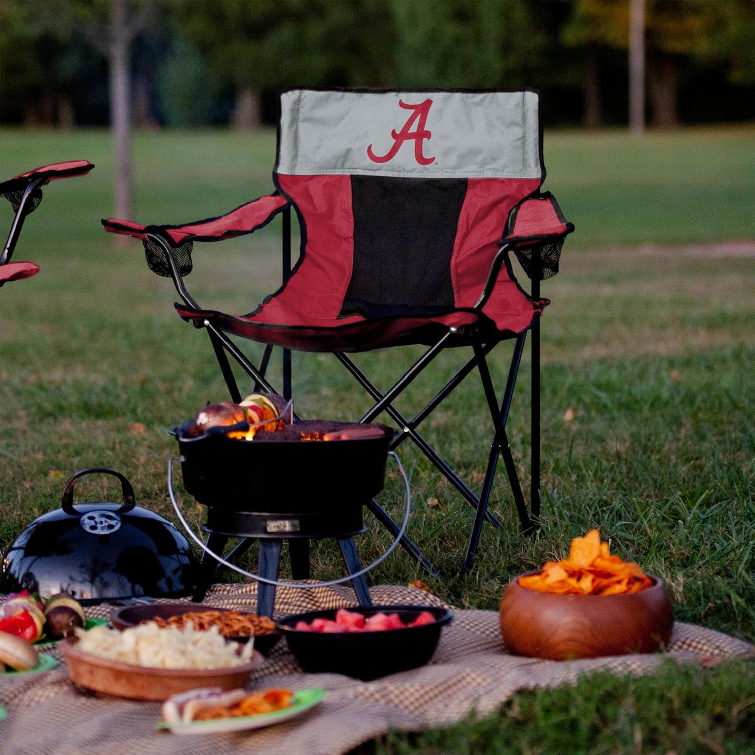Logo Brands NCAA Alabama Crimson Tide Elite Portable Chair - Premium Outdoor Chair with Cup Holder, Powder-Coated Steel Frame, Lightweight and Portable for Tailgating,and Sporting Events