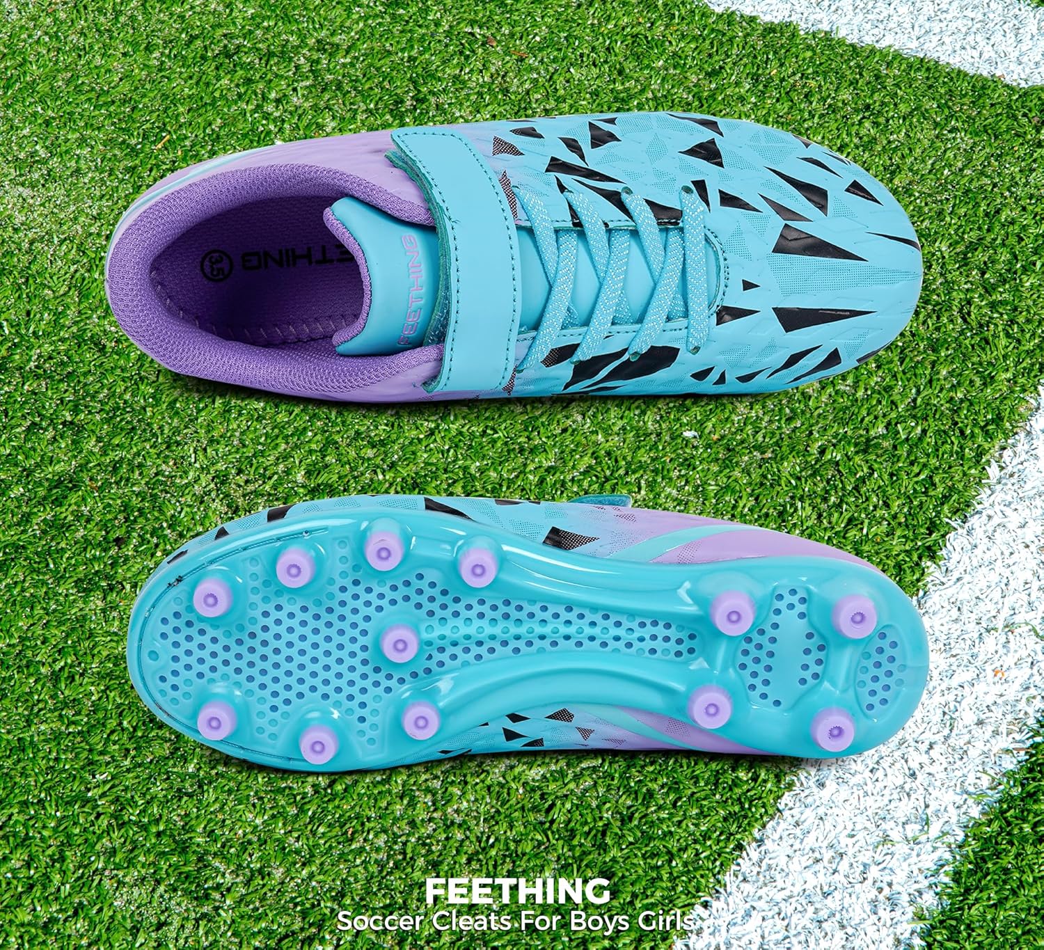 Kids Soccer Cleats for Boys Girls Lightweight Youth Toddler Football Shoes with Laceless Strap Rubber Studs for Firm Ground Artificial Grass Training