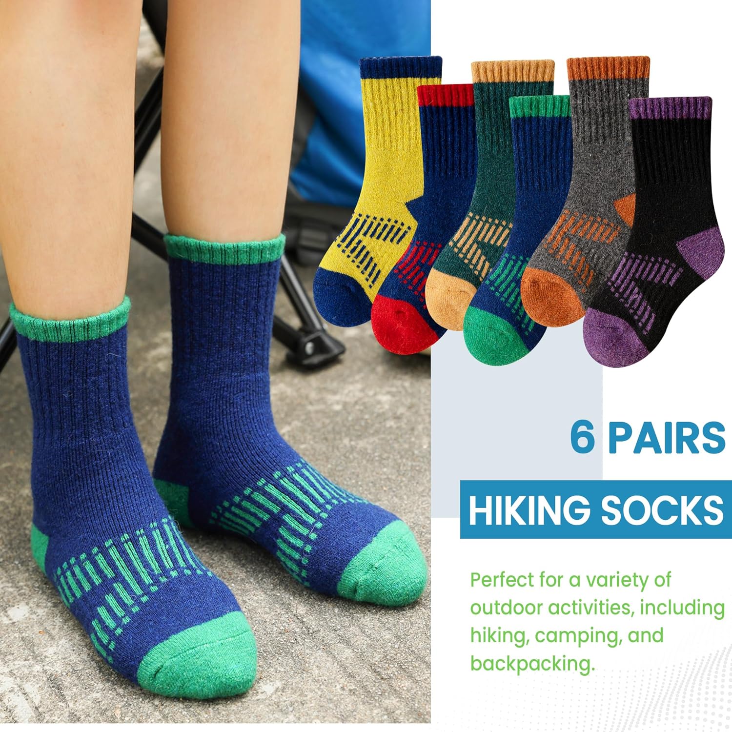 WEVIAS Kids Merino Wool Hiking Socks Boys Thermal Winter Cozy Boot Warm Cushion Socks 6 Pairs - Image 2