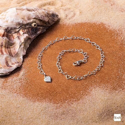 Miniatura 4 de Amberta Tobillera de plata de ley 925 ajustable naturalmente  Pulsera de tobillo de 0118in con cadena de corazón  hasta 10 pulgadas  Ajuste flexible