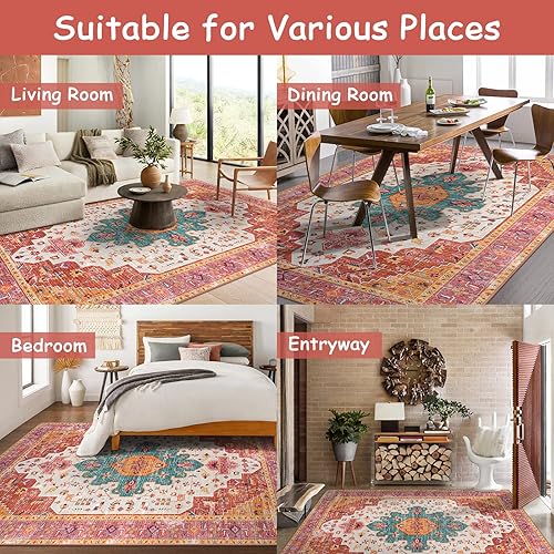 Vista 76 de Moynesa Alfombra de pasillo ultrafina lavable, vintage, de 2 pies 6 x 8 pulgadas, antideslizante, resistente a las manchas, resistente a