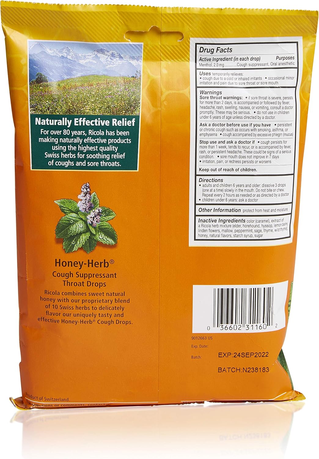 Ricola Honey Herb Herbal Cough Suppressant Throat Drops, 50ct Bag (Pack of 2)