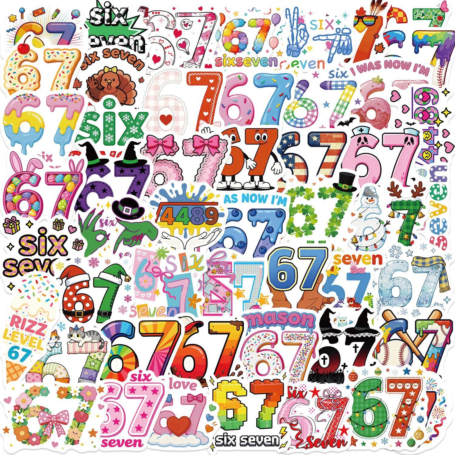 50Pcs Number 67 Stickers Vinyl Waterproof - for Labeling Bins, Classrooms, Organizing, Sports Events(6 7Number)