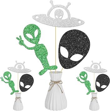 18Pcs Alien Party Glitter Centerpiece Sticks Space Alien Party Decorations for Table UFO ET Centerpiece for Alien Theme Birthday Party Decorations Baby Shower Supplies