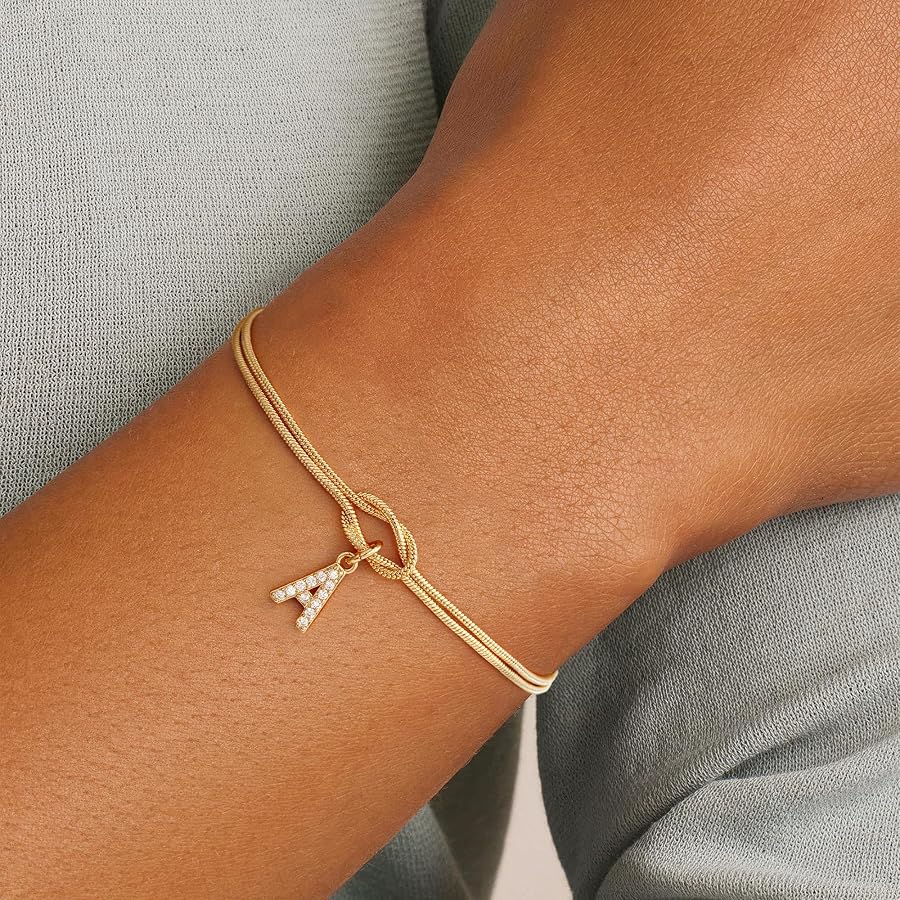 GWH Initial Bracelets for Women Teen Girl Gifts,Trendy Piece | Love Knot Initial A Bracelet for 5 6 7 8 9 10 Year Old Girl Gift Dainty Bracelets for Women Friend Bridesmaid Proposal Gifts, image 2