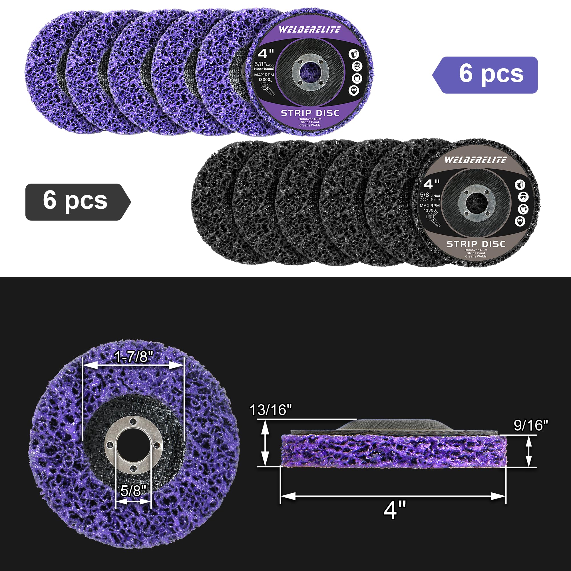Juego de 12 discos para pelar pintura, 4 pulgadas, 6 discos de amoladora angular morada y 6 negros para eliminar pintura, óxido y adhesivo del metal y la madera