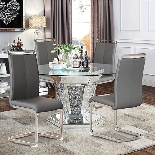 Miniatura 131 de AZmac Juego de 4 sillas de comedor modernas de cuero, sillas de cocina sin brazos, sillas de comedor con asiento acolchado tapizado y patas cromadas
