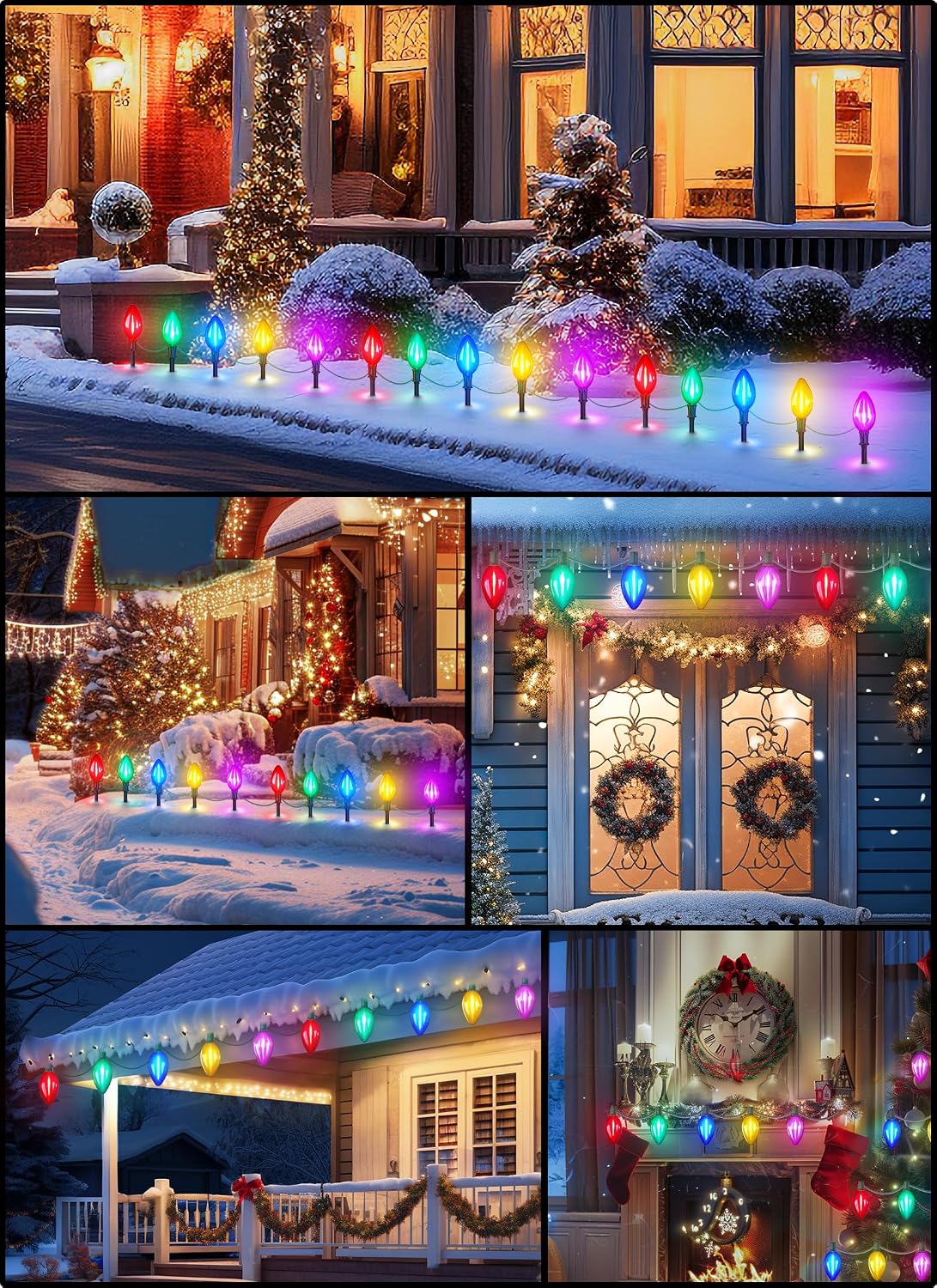 Minetom Double C9 Christmas Pathway Lights Outdoor - 13.5Ft 10 LED String Lights with 10 Marker Stakes for Walkway, Waterproof Plug in C9 Christmas Lights Outdoor for Driveway Yard Lawn Decorations