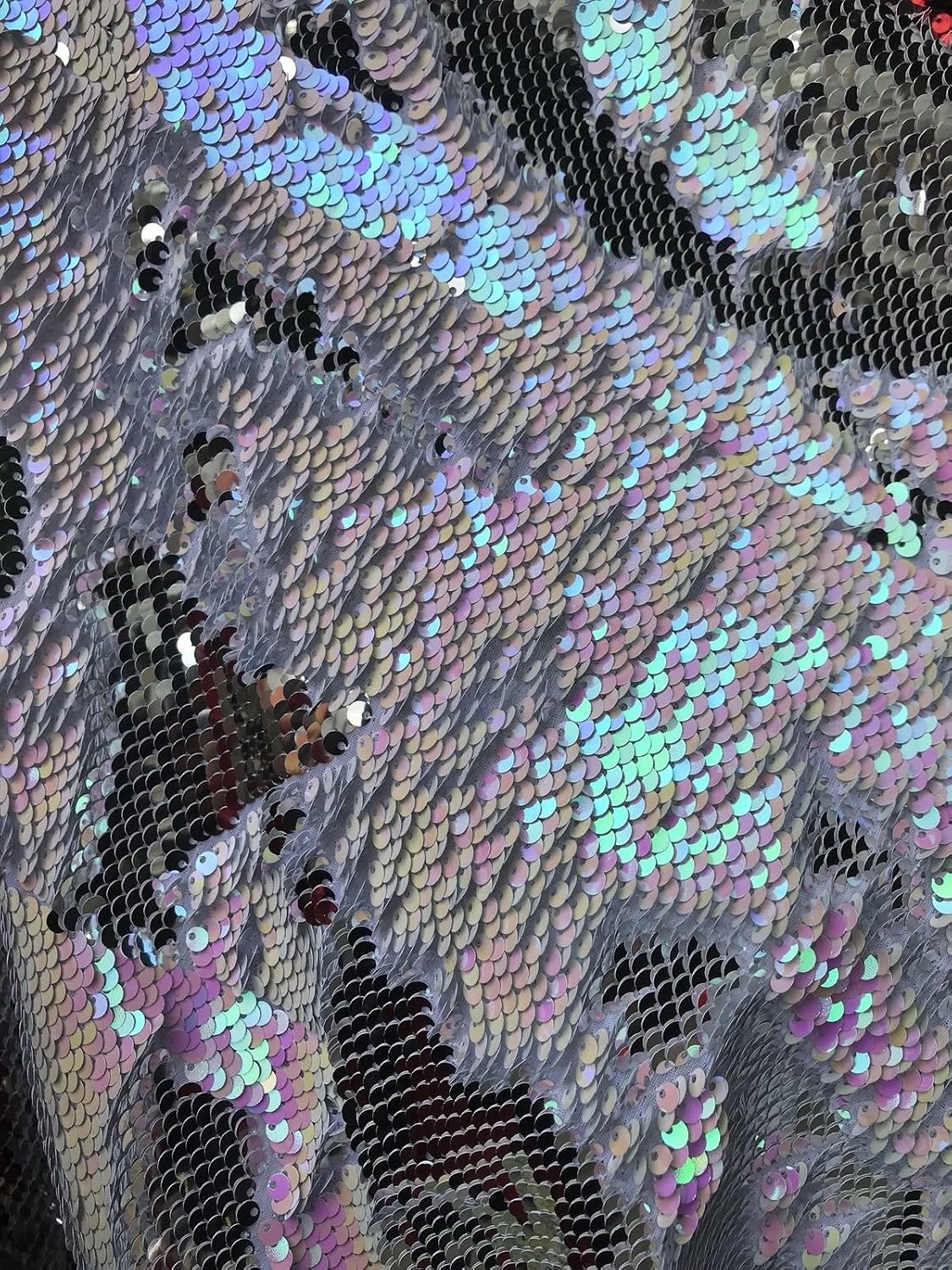 PINK-SILVER Mermaid Fish Scales-2 Way Stretch-2 Tone Sequins- Sold By The Yard