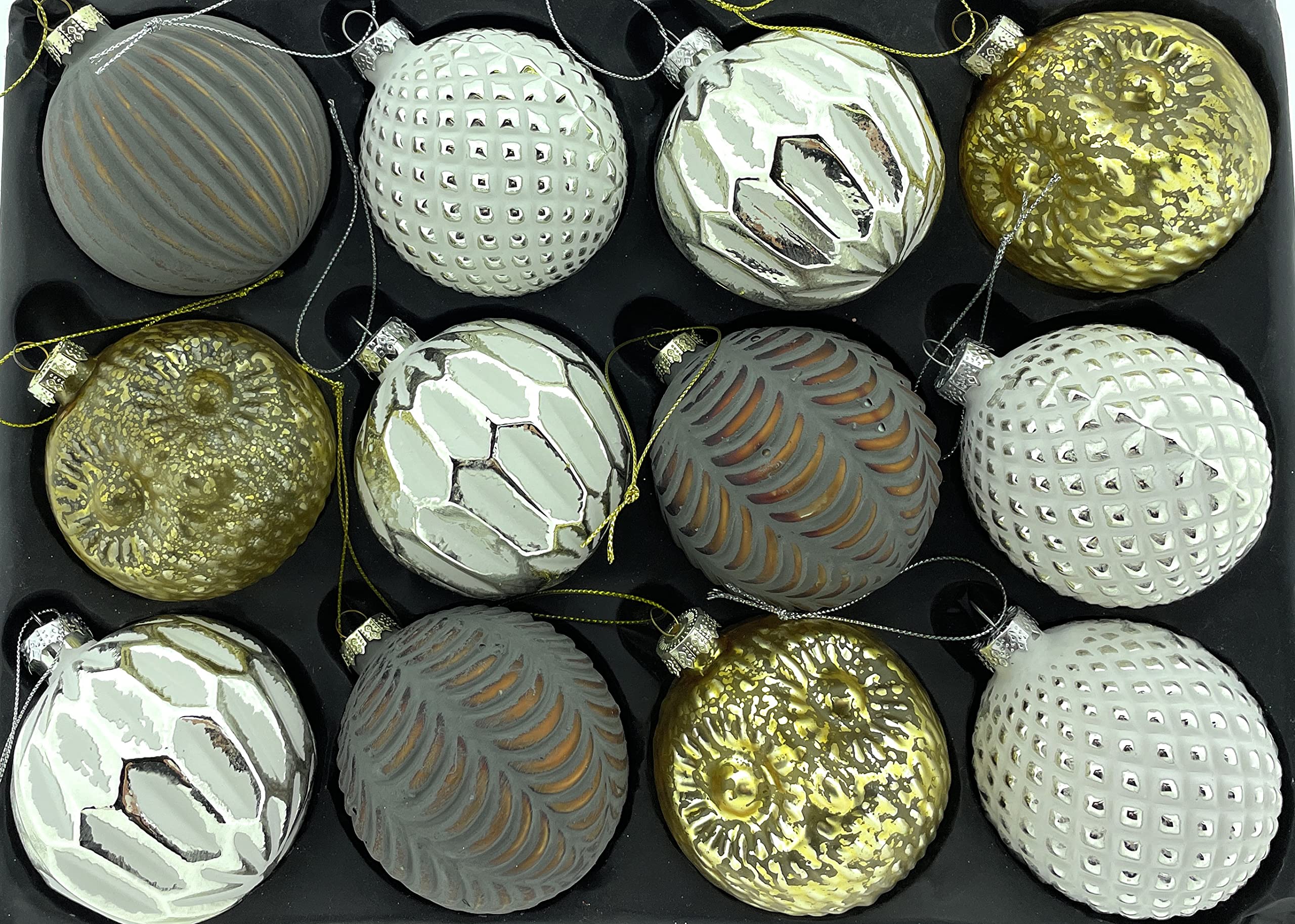 Lot de 12 boules de Noël élégantes en verre de luxe Ø 8 cm - Décoration d'arbre de Noël (assortiment_O)