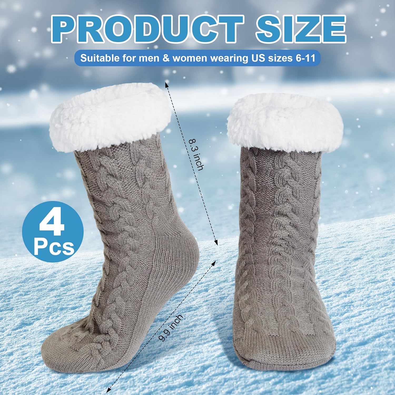 4 Pcs Men Fuzzy Slipper Socks Winter Grippers Non Slip House Indoor Socks for Women Christmas Gifts - Image 3