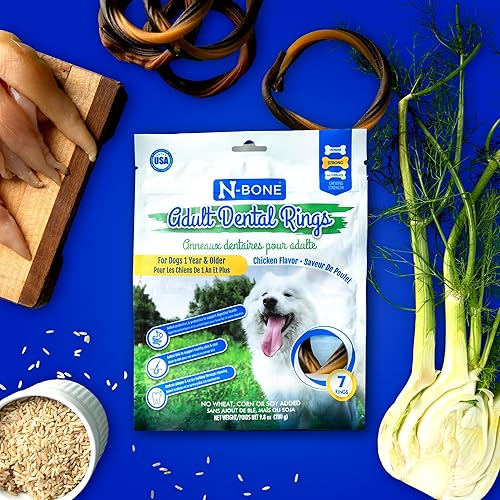 Miniatura 6 de N-Bone Anillos dentales para adultos con sabor a pollo, 7 bolsas de 9.8 onzas, marrón, 1 unidad (paquete de 1)