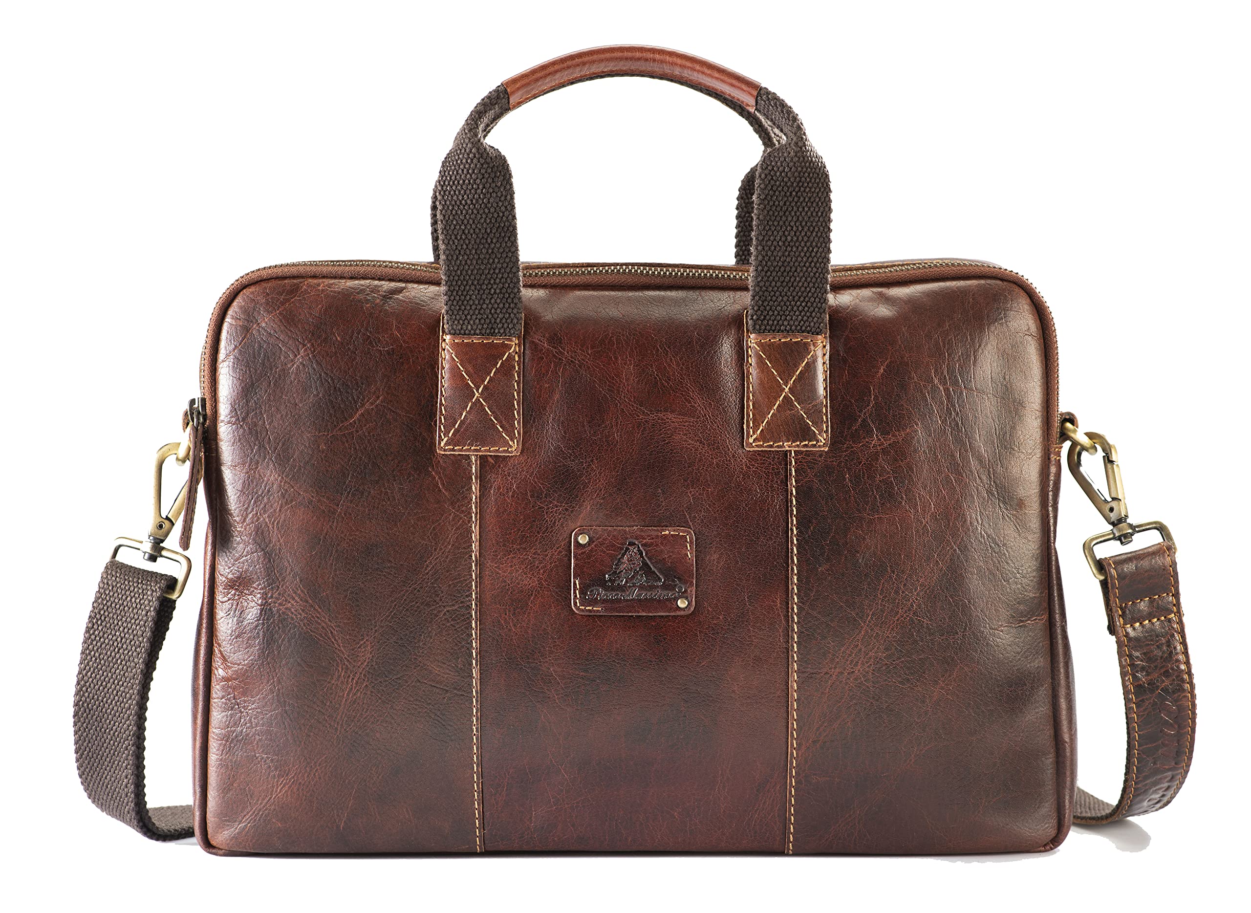 PICCO MASSIMO Men's 15.6 Inch Laptop Leather Messenger Bag | Brown | Sleek Office Essential | Superior Padding Ensures Laptop Safety | Stylish Design with Convenient Storage