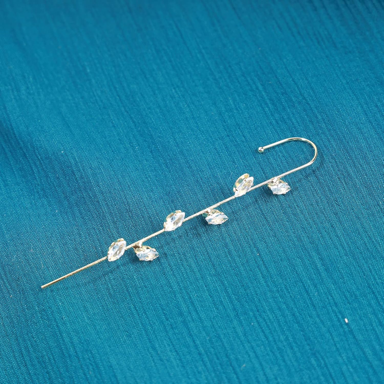 Andelaisi Boho Rhinestone Leaf Earrings Stick Ear Wrap Earring Gold Ear Ear Wrap Crawler Hook Earrings Gold Edge Pin Hook Cuff Earrings Inlaid Rhinestone Hook Earrings Jewelry for Women - Image 3