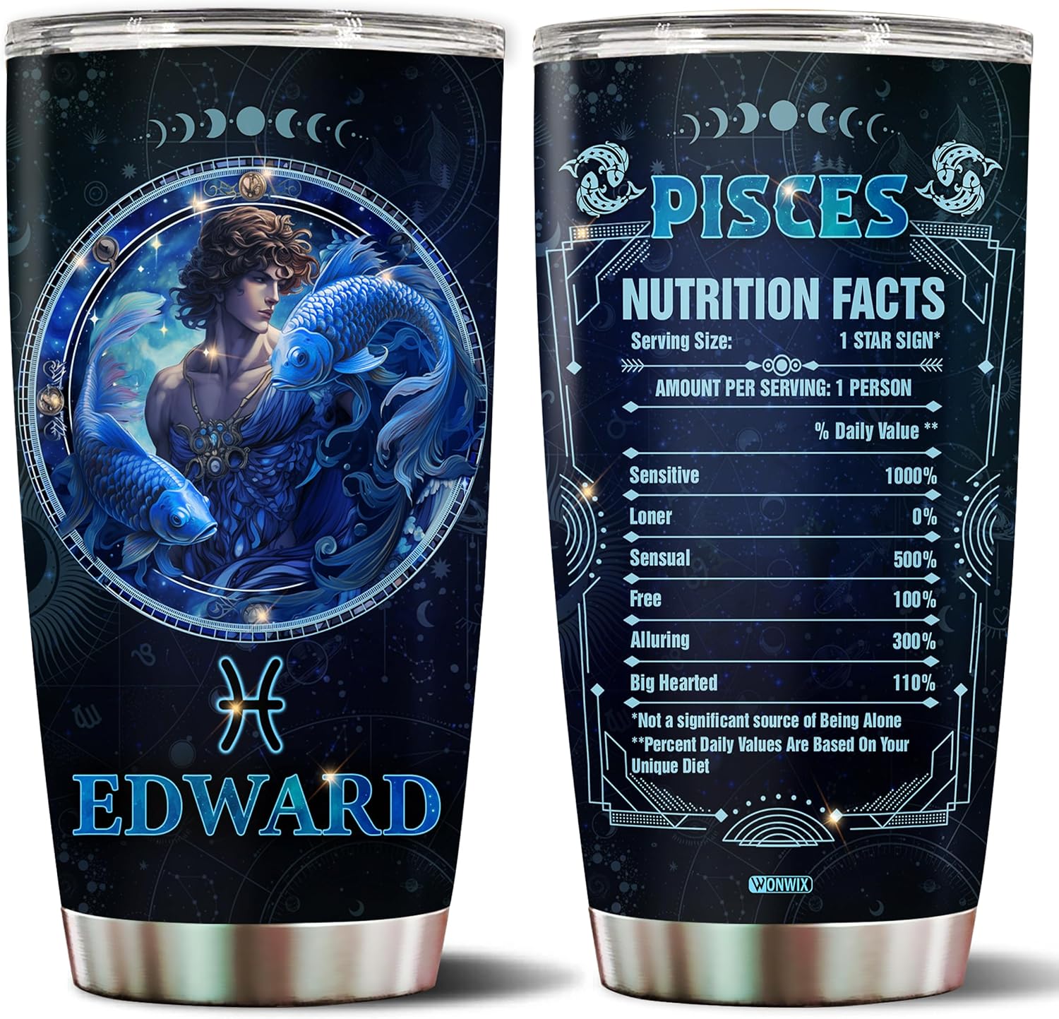 Personalized Pisces Gifts for Men Dad Son Constellation Zodiac Astrology Coffee Cup Tumbler 20oz Stainless Steel Travel Water Bottle with Lid Gift for Christmas Birthday Father's Day Valentine