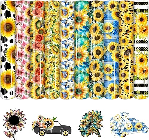 Miniatura 8 de Vinilo HTV de flores de acuarela, 10 hojas (12 x 10 pulgadas), vinilo de transferencia de calor floral HTV con estampado de vinilo HTV para