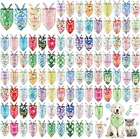 Sweetude 100 Pack Spring Plaid Dog Bandanas Bulk Paw Print Scarves with Captions - Adjustable Washable for Small Medium Pets