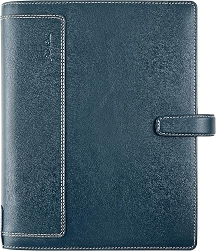 Filofax Holborn - Organizador tamaño A5, azul - Cuero de búfalo de grano completo, seis anillos, con calendario semanal de algodón crema,