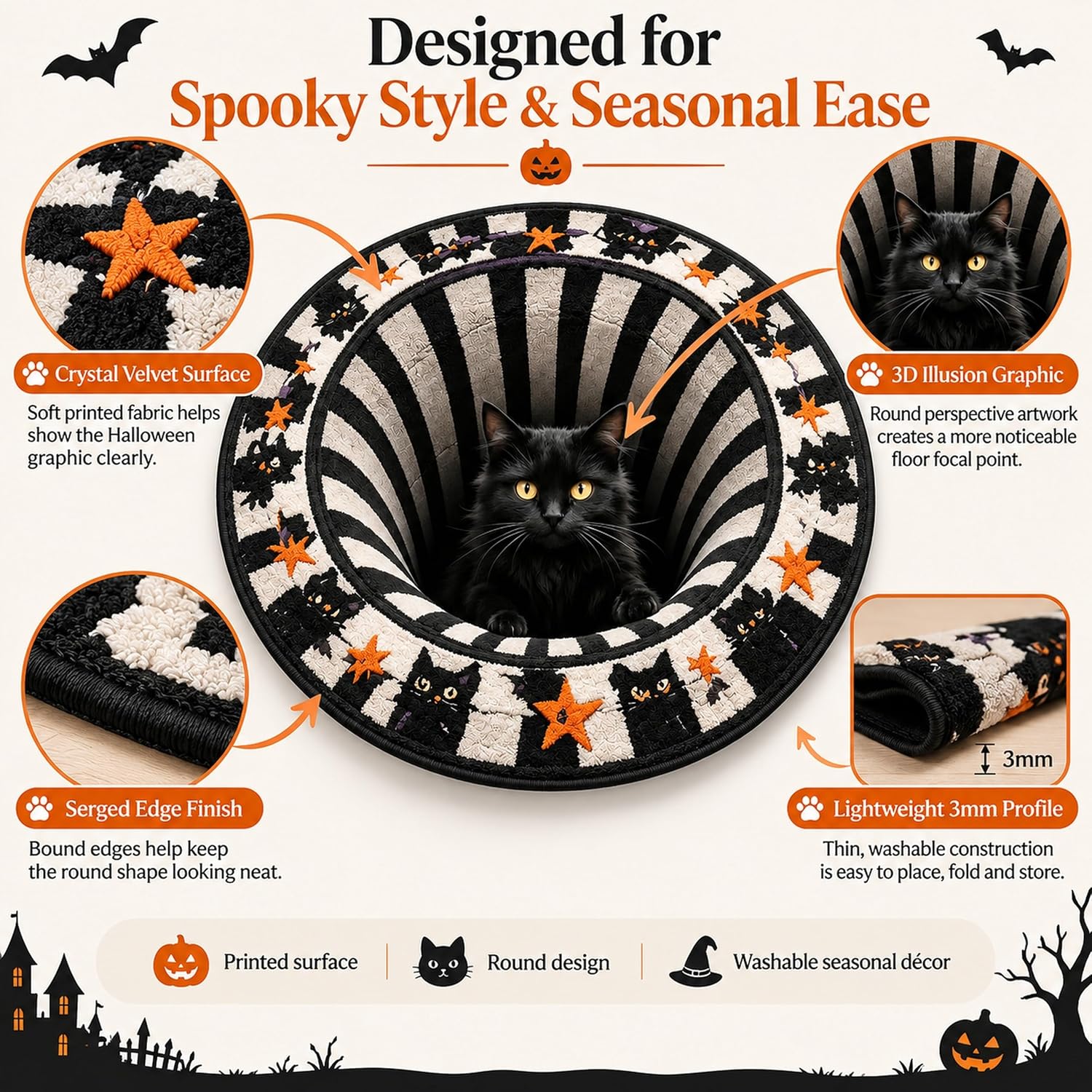 Halloween 3D Optical Illusion Rug, Round Monster Hole for Indoor Decor image 5