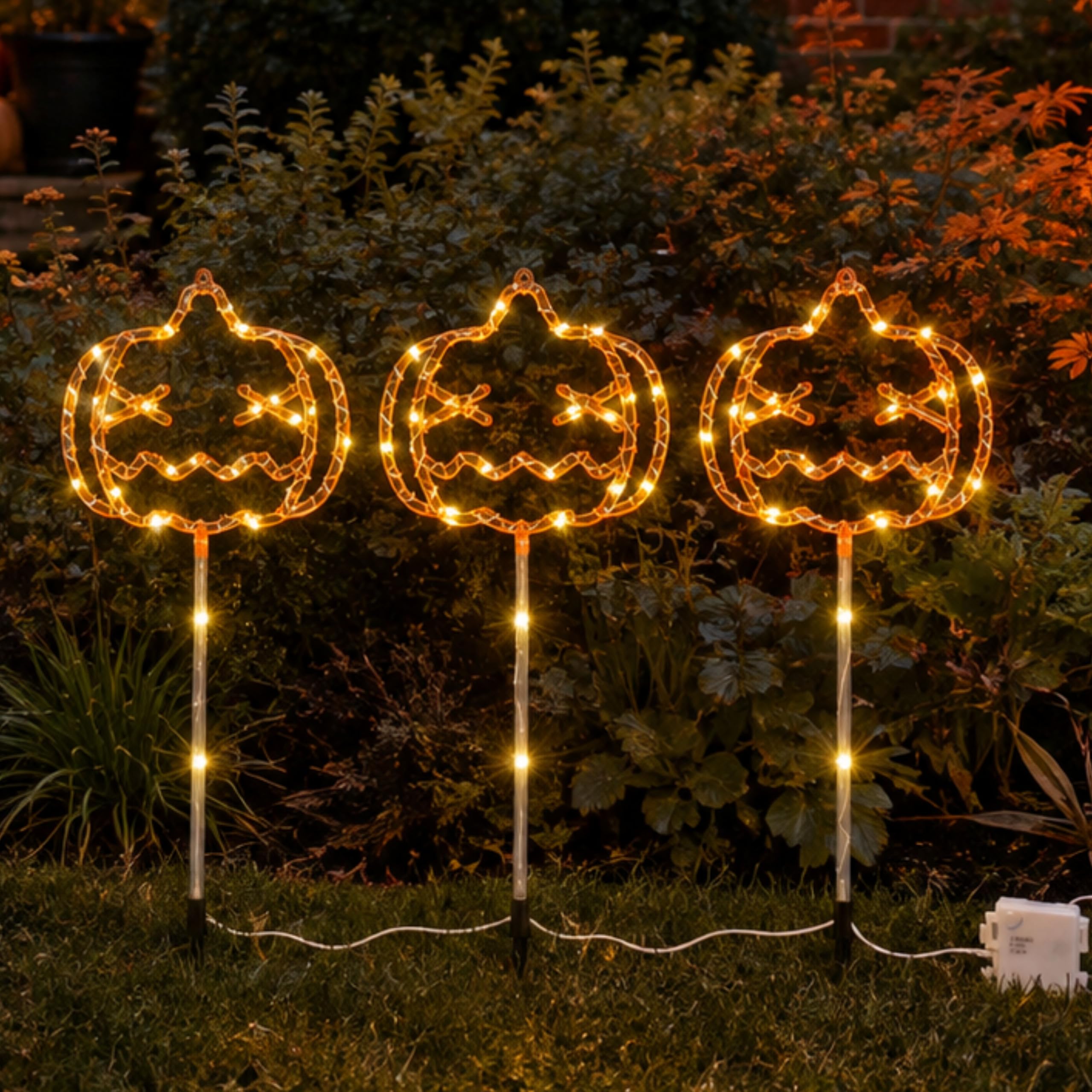 ADEPTNA Halloween Pumpkin Stake Lights 3 Pack LED Garden Pathway Set