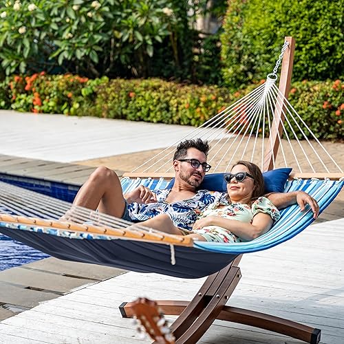 Miniatura 6 de Lazy Daze Hammocks Hamaca doble de tela acolchada de 12 pies con barras separadoras y almohada desmontable, capacidad de peso de 450 libras