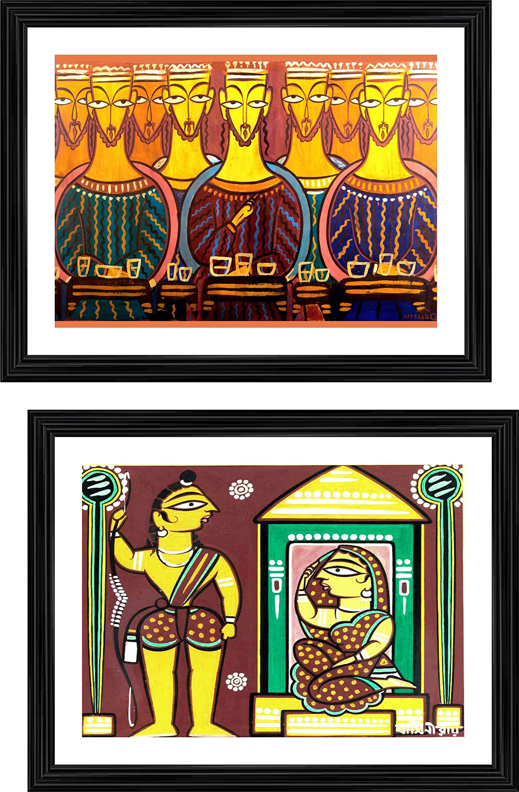 Adventures® *The Last Supper* & *Seeta and Ram*- Two Paintings by Jamini Roy, Set of 2 Wall Décor Frame (Acrylic Coated Satin +MDF +Black Frame). Size 14"x18" each (17 options)