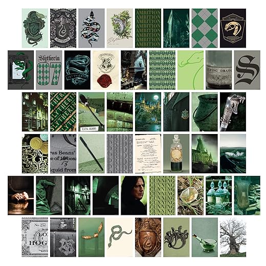 CON*QUEST Conquest Journals Harry Potter Slytherin Wall Collage, Set of Fifty Collectible 4x6 Official Images From the Wizarding World, Printed on Quality Card Stock, Matte Finish