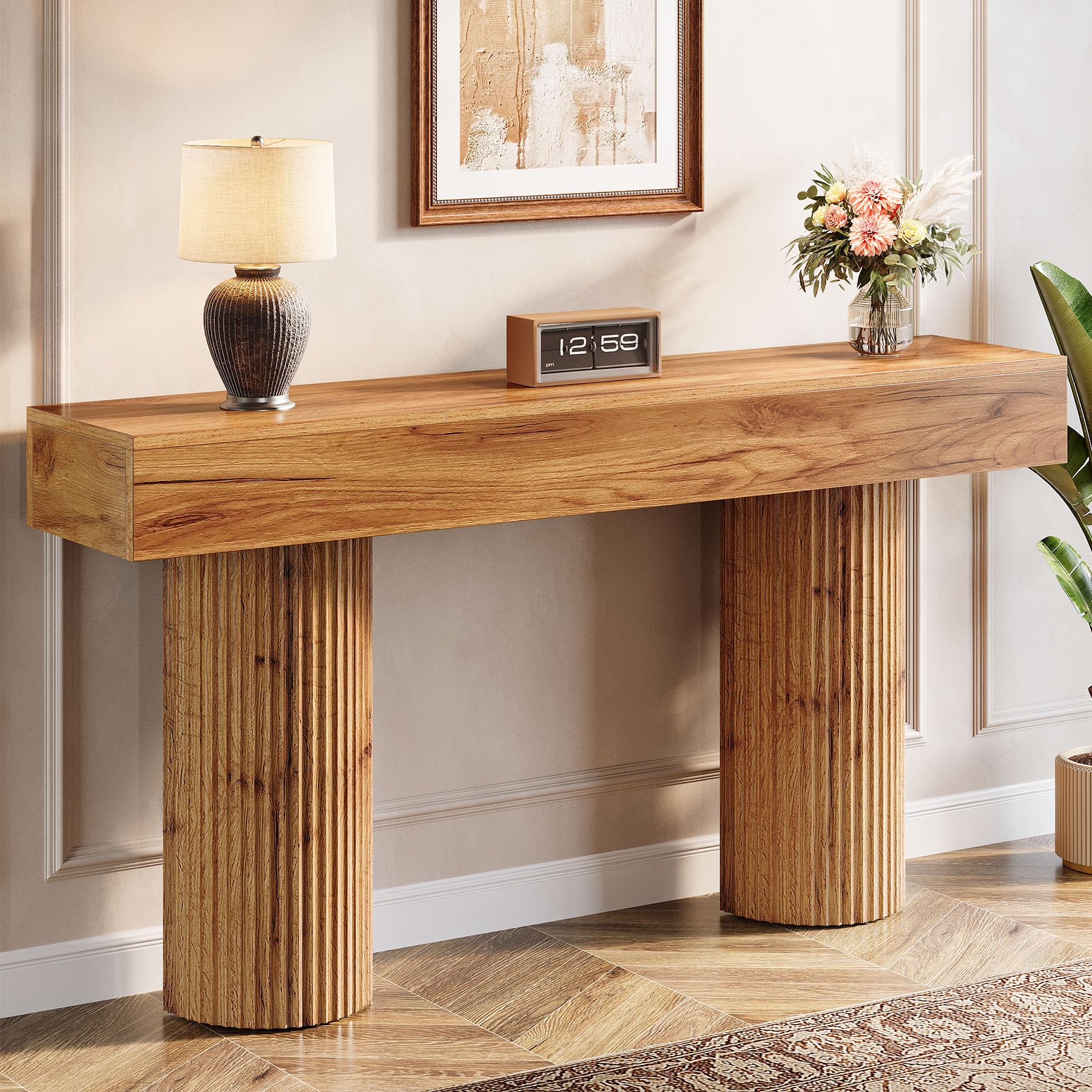 Tribesigns Farmhouse Console Table, 63-Inch Long Wooden Entryway Table Behind The Couch, Modern Narrow Entrance Foyer Accent Table Sofa Table for Living Room, Hallway, Natural Brown