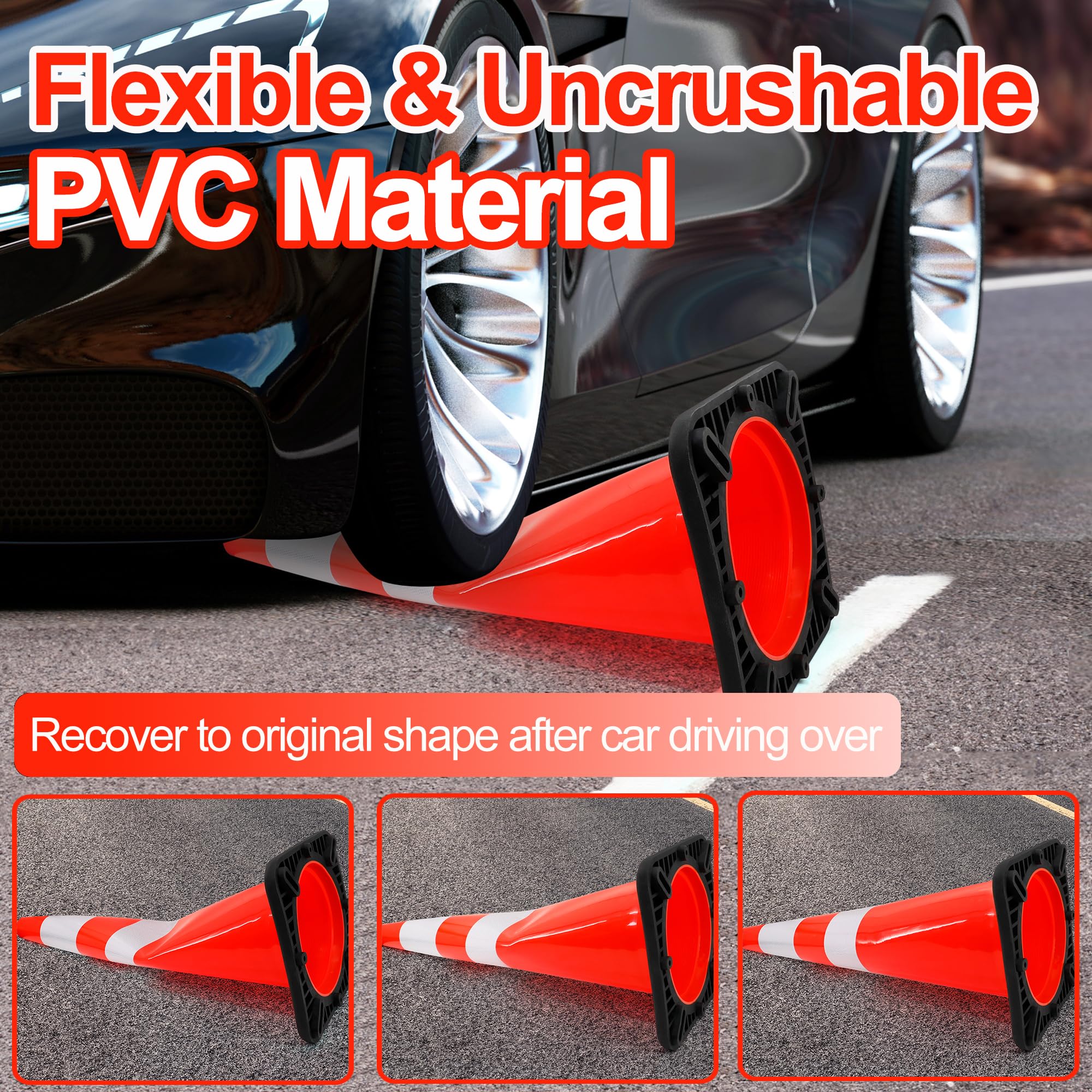 RELIANCER - 6 coni stradali in PVC da 91,4 cm, coni di parcheggio stradali con base pesante nera con collari riflettenti da 15,2 e 10,2 cm, coni di costruzione di coni di pericolo