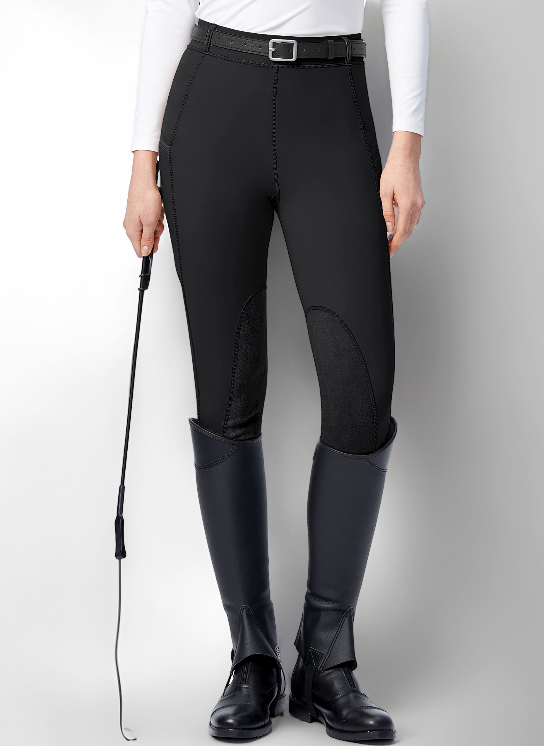 SANTINY Women's Horse Riding Pants with Zipper Pockets Knee-Patch Schooling Tights Equestrian Breeches for Women