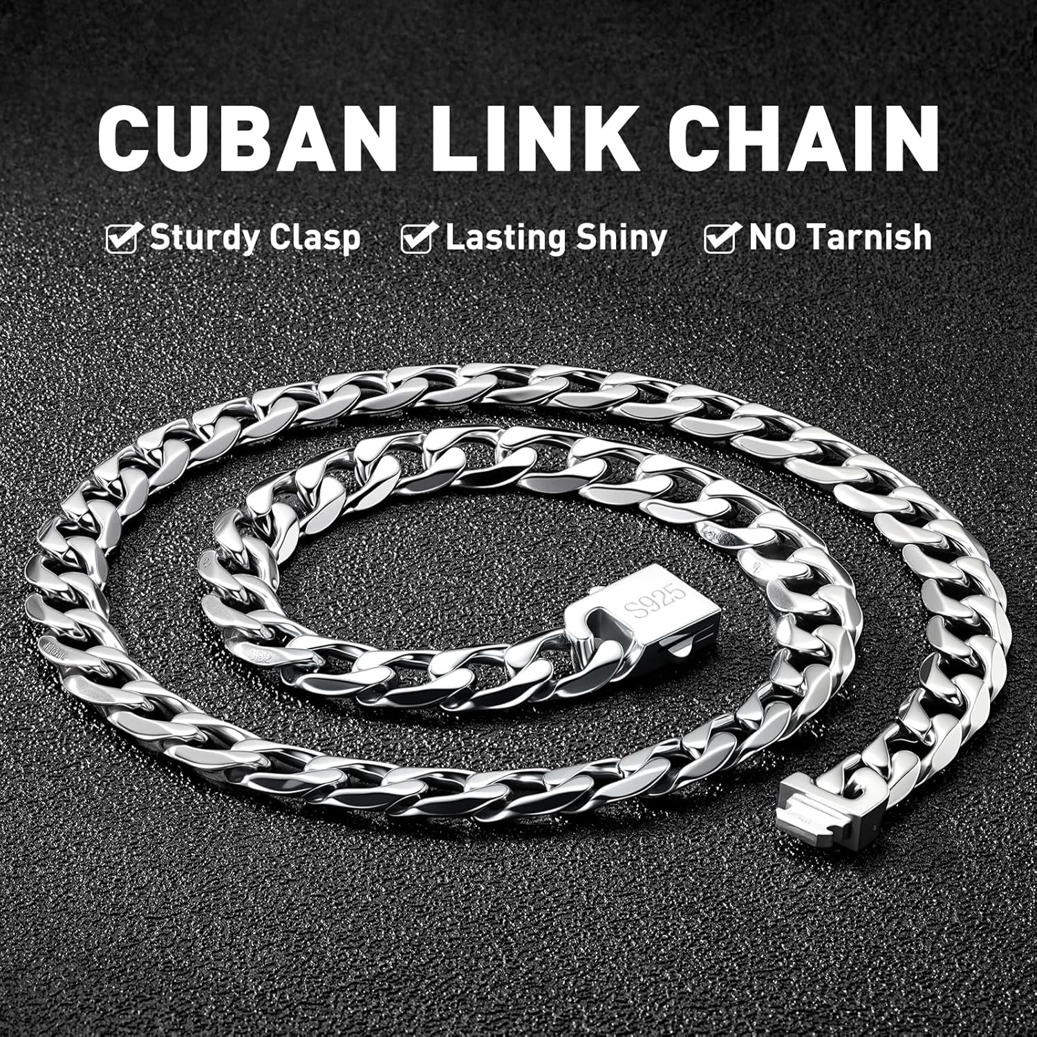 11MM Cuban Link Chain for Men Silver Chains for Men, 316L Stainless Steel and 925 Sterling Silver Filled, Sliver Mens Chain, Available In 20/22/24/26/28/30 Inches, Black Silver Mens Necklaces - Image 4