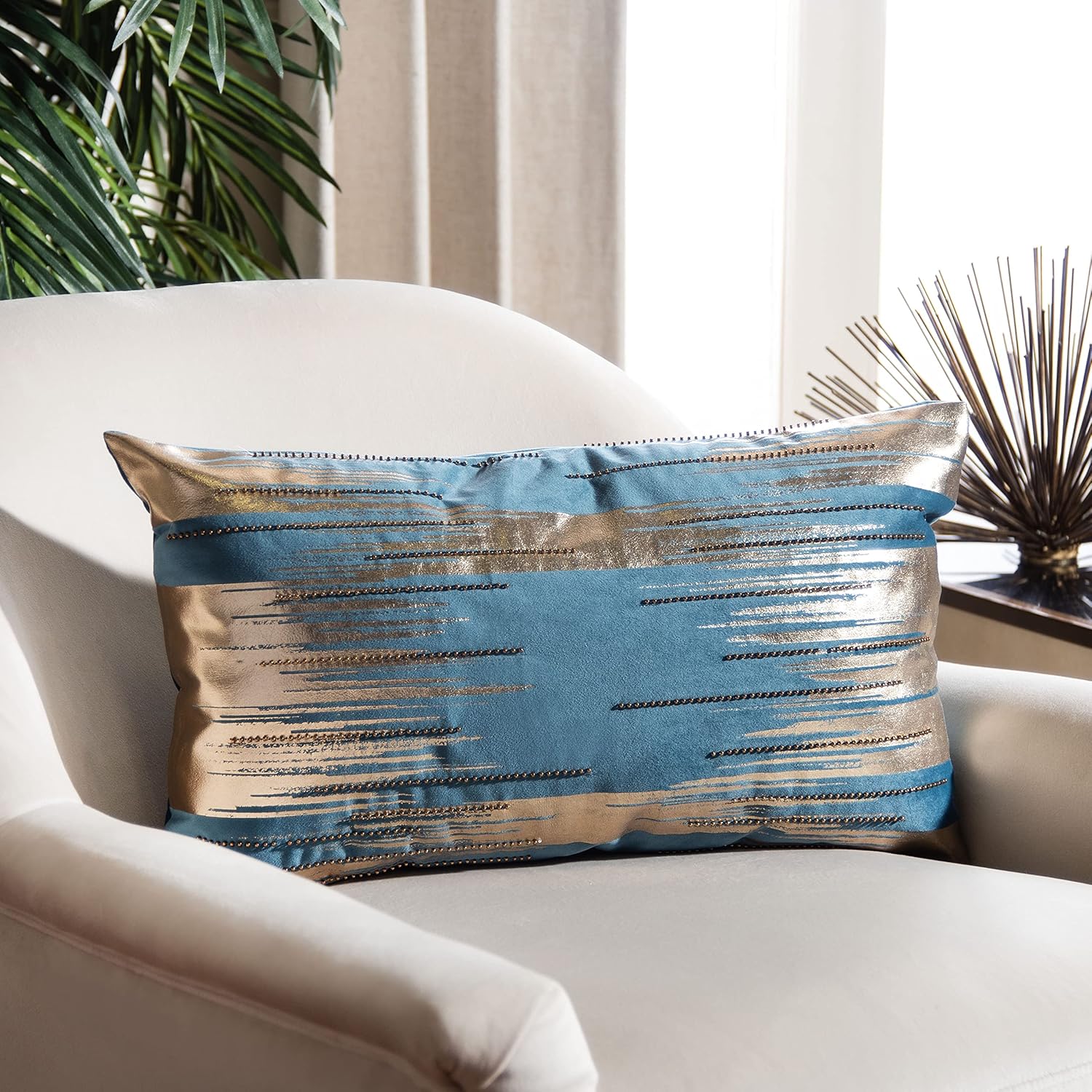 Safavieh Home Collection Prasla 12 x 20-inch Pine/Gold Metallic Decorative Accent Pillow PLS7147B-1220